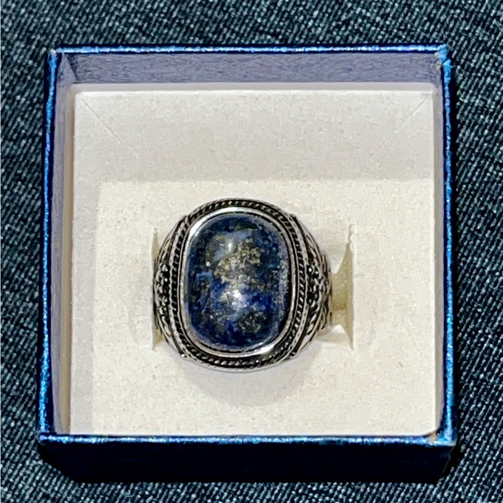 NIB- Natural Afghani Lapis Lazuli and Silver Solitaire Ring